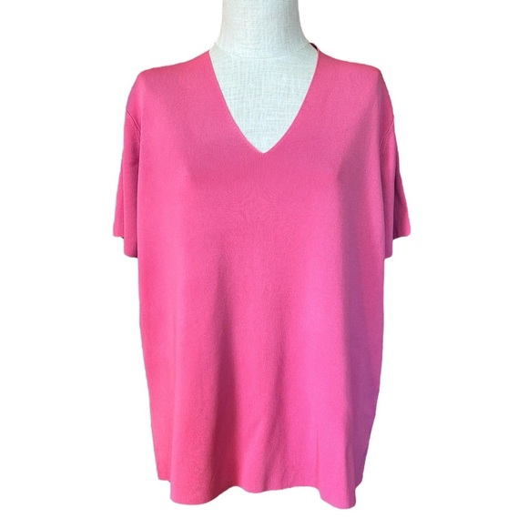 NWT CJ Banks 3X Bubblegum Pink Ribbed V-Neck Tshirt Casual Plus Size - Picture 2 of 8